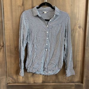 Blue & white half button top